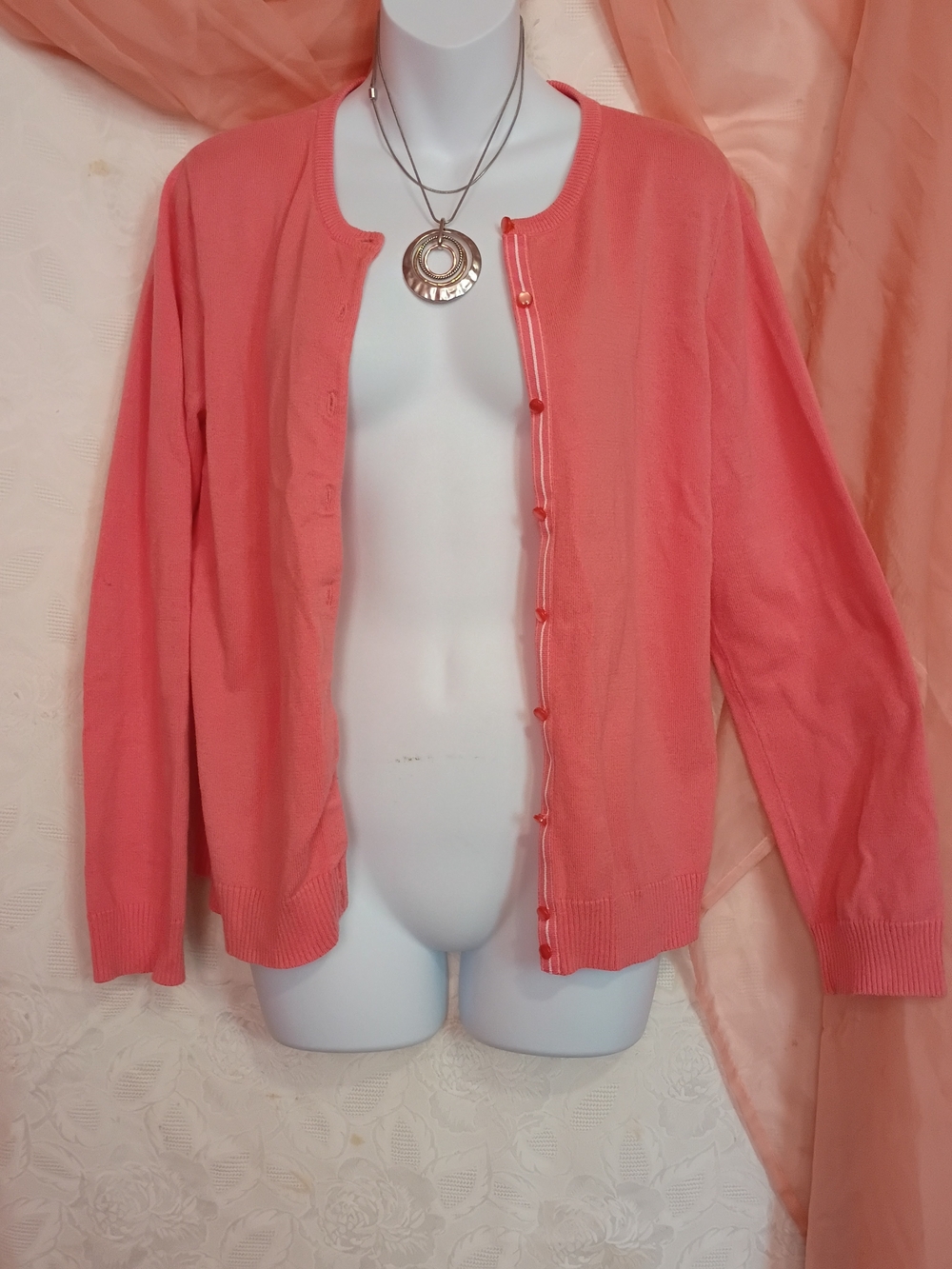 Classic Coral Button-Front Women's Sweater